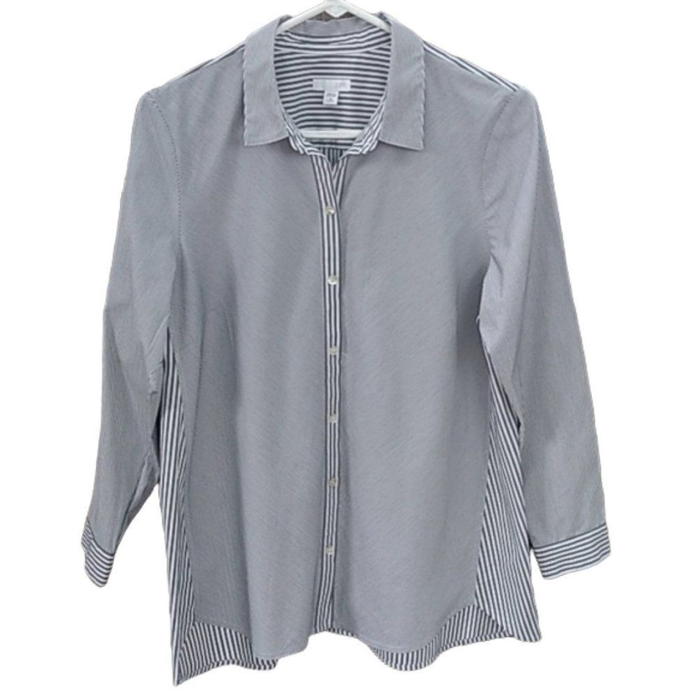 J. Jill Pinstriped Button-Down Collared Shirt 3/4 Sleeve PM